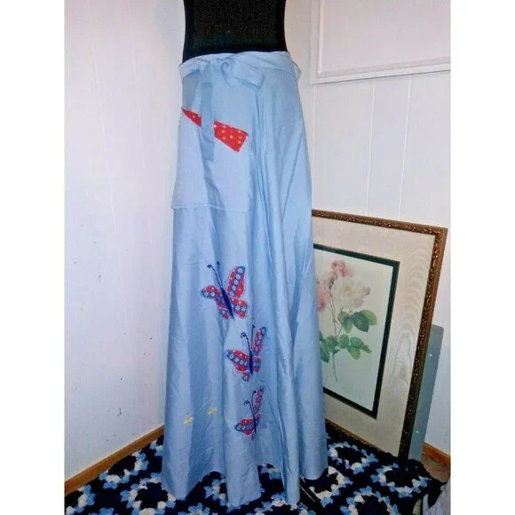 Womens Skirt Boho Peasant Wrap Sz S/M Hand Made Maxi Butterfly patchwork pockets - Picture 2 of 5